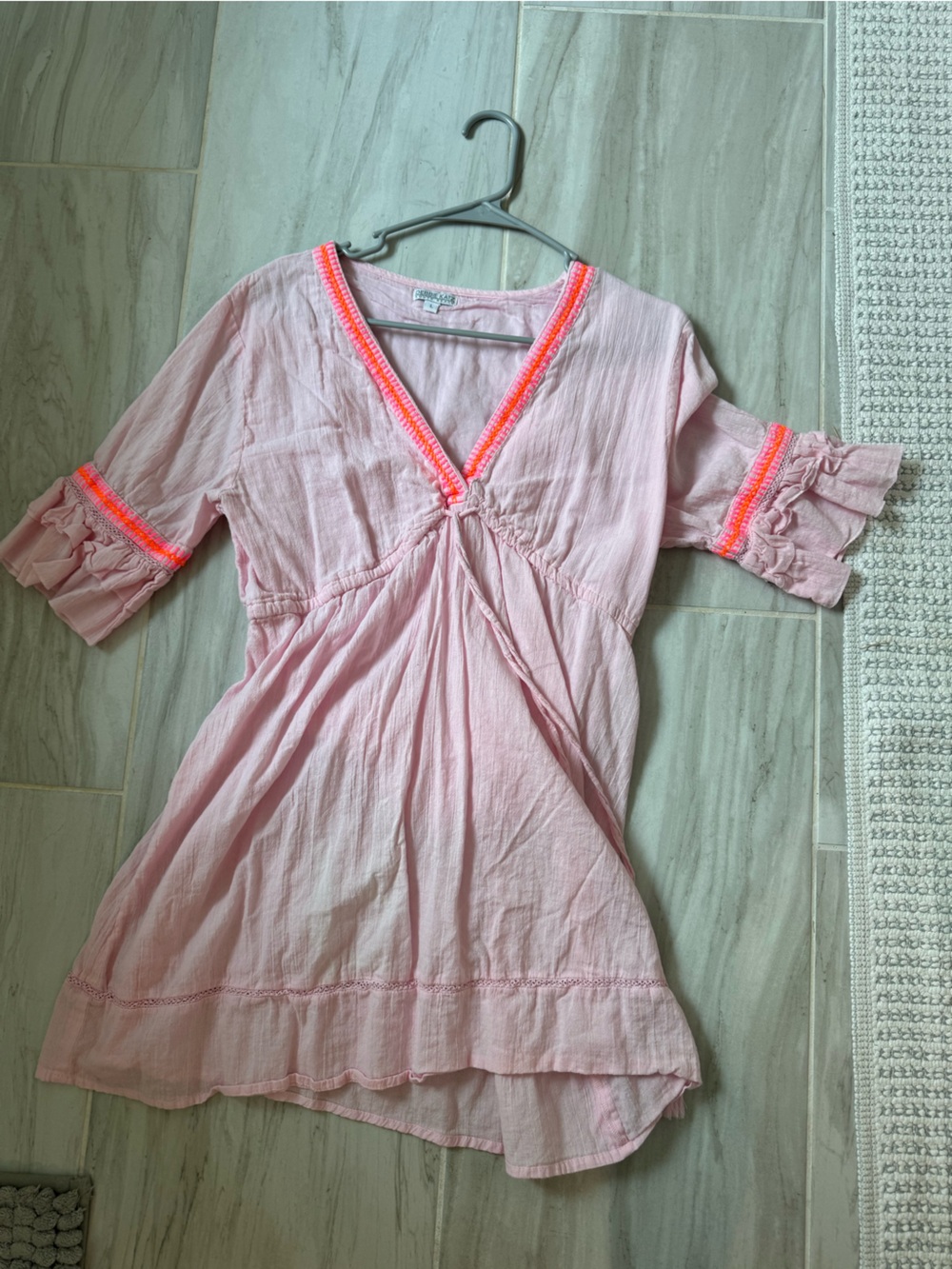 Light Pink Tassel-Trim Peasant Swimsuit cover dress